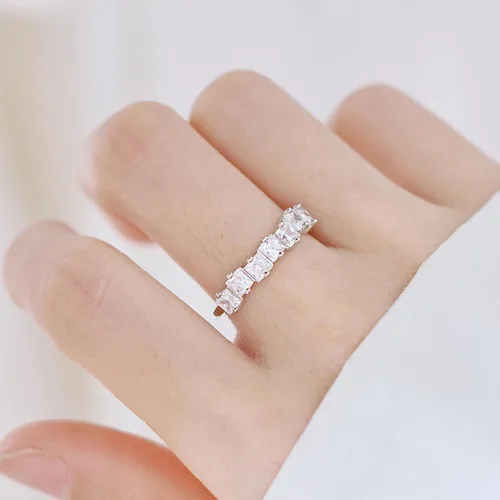 Miniatura 6 de Sterling Silver Wedding Band for Women, CZ Cubic Zirconia Rings White Gold Plated Half Eternity Ring Size 5-10
