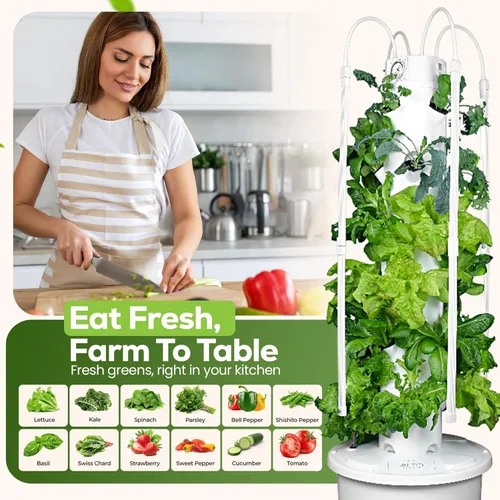 Miniatura 7 de Torre Hidropónica GX Torre Plantadora Vertical Kit de Sistema de Cultivo Hidropónico Grado Alimentario con 24 Macetas de Red