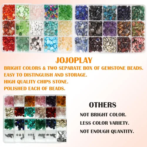 Miniatura 7 de JOJOPLAY El kit de cuentas irregulares de piedras preciosas naturales incluye cuentas de semillas, cuentas de madera, borlas, colgantes, hallazgos