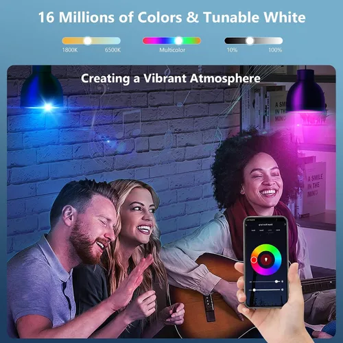 Miniatura 2 de OHLUX - Bombillas inteligentes WiFi y Bluetooth Alexa, 10 W (equivalente a 100 W), bombillas que cambian de color con sincronización de música