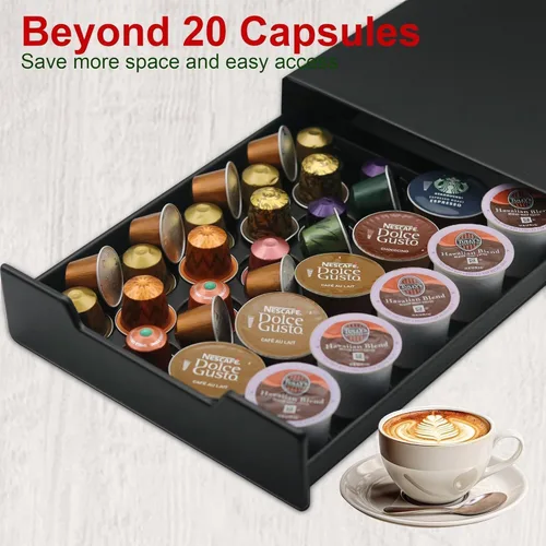 Miniatura 5 de K Cup - Cajón para cápsulas de café, organizador de 20 capacidades, almacenamiento para Nespresso Originaline y Dolce Gusto, color negro