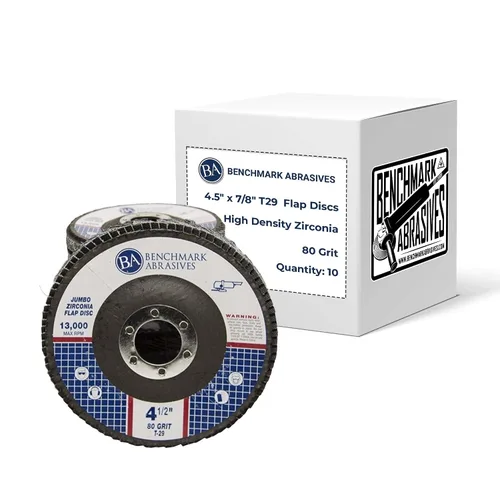 Miniatura 9 de Benchmark Abrasives 4.5" x 7/8" Discos de solapa Jumbo de alta densidad tipo 29 con circonita de primera calidad de 4 1/2 para amoladora angular
