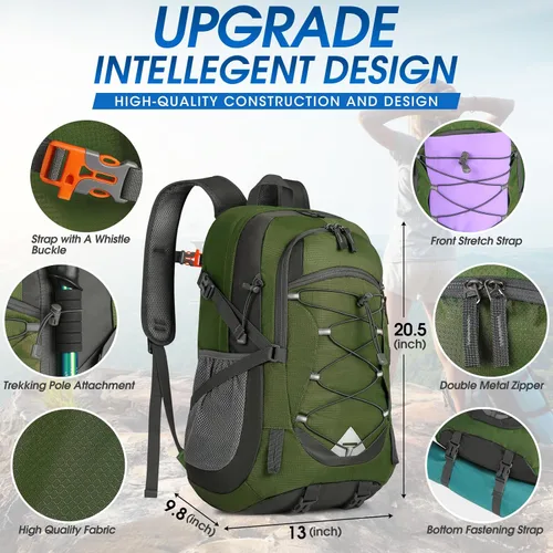 Miniatura 5 de IGOLUMON Mochila de senderismo de 40 L, plegable, ligera, mochila de camping para hombres y mujeres, impermeable, mochila de senderismo al aire