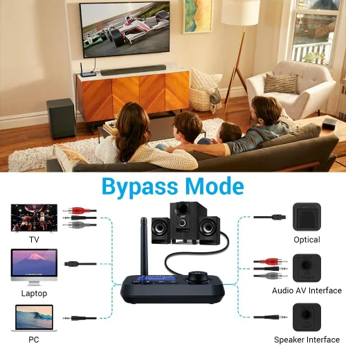 Miniatura 3 de Receptor transmisor Bluetooth 3 en 1 Bluetooth 5.3 adaptador de audio para 2 auriculares con control de volumen de derivación interruptor