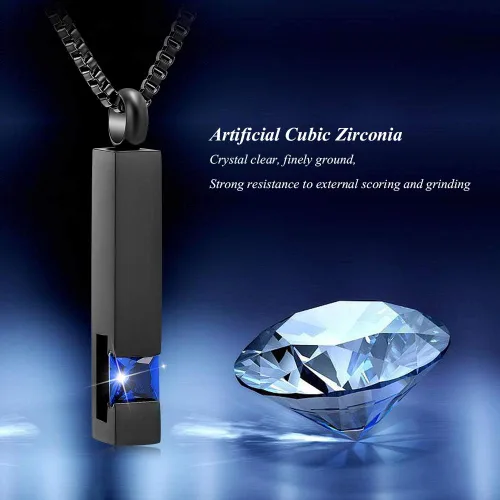 Miniatura 7 de XSMZB Joyería de urna de cremación de cristal, cubo de cenizas conmemorativas, collar colgante de recuerdo, serie de piedra natal negra