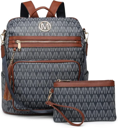 MKP COLLECTION Mochila de moda para mujer, bolso convertible grande, versátil para viaje, bolso de mano, 2 unidades, Azul oscuro, Mochilas de mochila