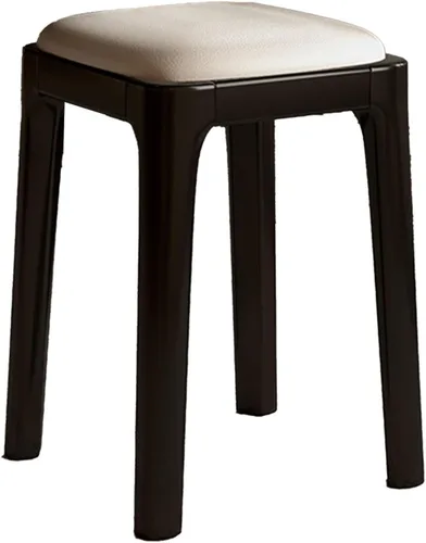 Miniatura 21 de Sillas de comedor de madera sin respaldo, sillas de cocina apilables, silla de comedor con cojín de piel sintética, silla cuadrada para sala