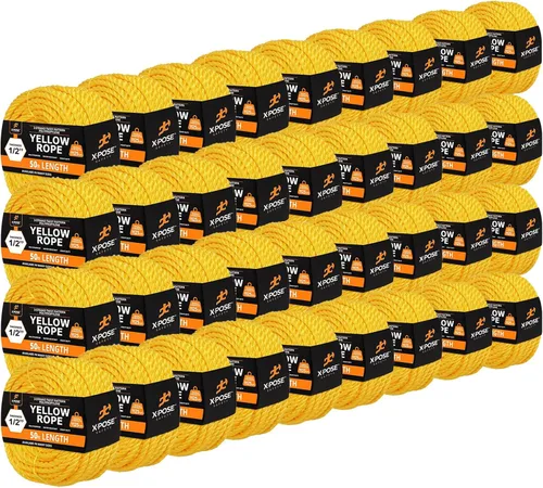 Miniatura 32 de Cuerda de polipropileno trenzado amarilla, 1/2 pulgada de grosor x 50 pies de largo, cuerdas de polietileno resistentes para uso en exteriores