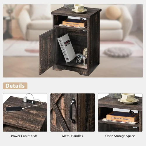 Miniatura 6 de AMERLIFE Juego de mesa de granja de 3 piezas incluye mesa de centro y dos mesas auxiliares, mesa lateral con estación de carga y puertos USB