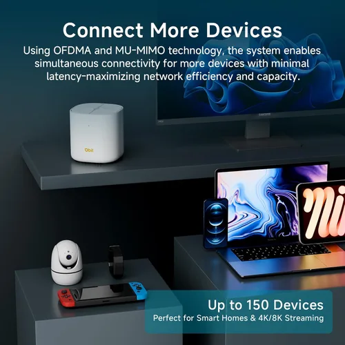 Miniatura 5 de DBIT AX1800 WiFi 6 Sistema Wi-Fi de malla para todo el hogar, cobertura de doble banda de hasta 2,100 pies cuadrados y 150 dispositivos, enrutador