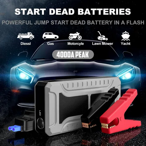 Miniatura 2 de Arrancador de coche, batería de pico de 4000 A (para todo gas o hasta 10 L de diesel), batería portátil de refuerzo de batería, caja de salto
