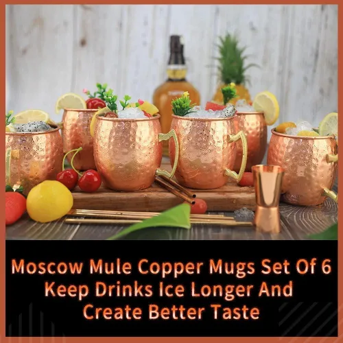 Miniatura 4 de LINALL Moscow Mule - Juego de 6 tazas de acero inoxidable chapadas en cobre de 18 onzas, para bebidas frías (paquete de 6)