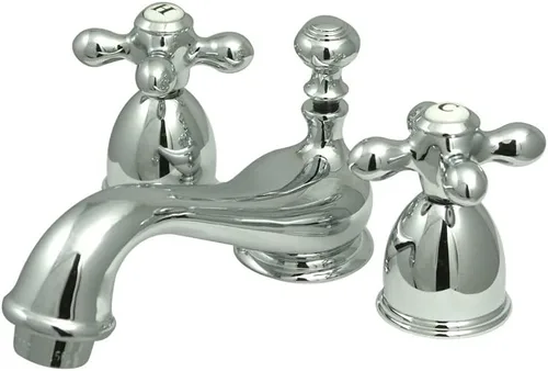 Miniatura 4 de Kingston Brass KS3952AX Restoration Mini grifo de lavabo generalizado con mango cruzado de metal, latón pulido, centro ajustable de 4 pulgadas