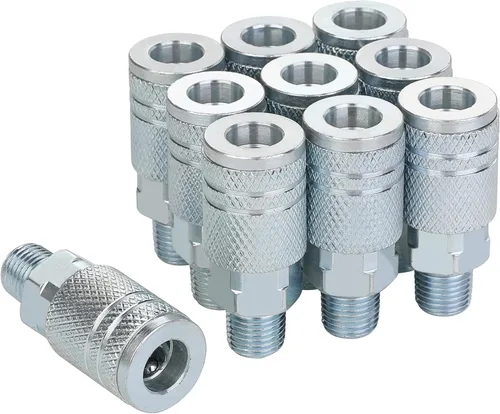 Miniatura 9 de Accesorios de manguera de aire de 1/4, acoplador industrial tipo M, tamaño de flujo de 1/4 pulgada, tamaño de rosca hembra de 1/4 pulgada