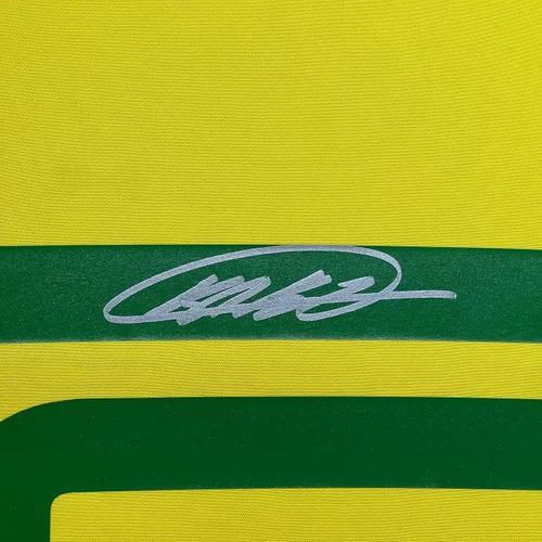 Miniatura 2 de Enmarcado Autografiado/Firmado Ricardo Kaka 35x39 Brasil Amarillo Fútbol Soccer Jersey Beckett BAS COA