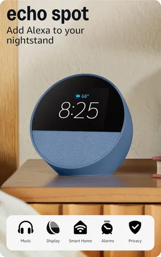 Miniatura 11 de Amazon Echo Spot: ideal para mesitas de noche, oficinas y cocinas, incluye despertador inteligente con Alexa (negro)