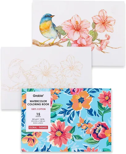 Miniatura 11 de Libro para colorear con acuarelas Grabie, 15 hojas A5 (21 cm x 15 cm), Libro de acuarelas para adultos: enciende tu expresión artística en papel B5