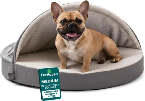 Cama Furhaven de sherpa y gamuza acogedora - Cama para perro de espuma viscoelástica, color gris, 26 pulgadas Lana de cordero sintética y gamuza gris