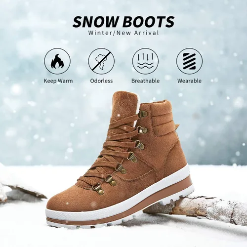 Miniatura 2 de FRACORA Botas de combate para mujer, botas de tobillo con cordones, botas de nieve para invierno, botas de nieve con cremallera lateral