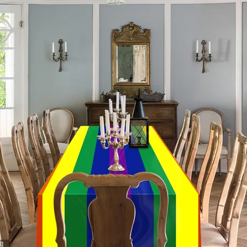 Miniatura 7 de Paquete de 3 manteles desechables de arco iris, rectangular, 108 x 54 pulgadas, decoración de mantel de plástico impermeable con diseño de arcoíris