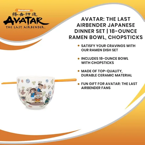 Miniatura 6 de Surreal Entertainment Avatar: The Last Airbender Juego de vajilla de cerámica japonesa Incluye tazón de ramen de 18 onzas y palillos de cerámica