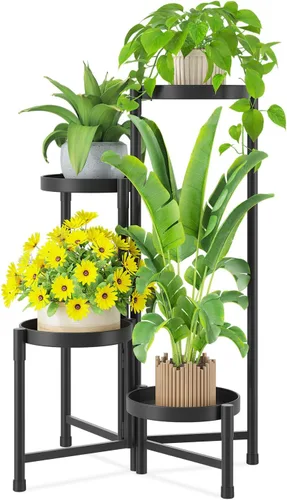 Miniatura 29 de iDavosic.ly Soporte para plantas para interiores y exteriores, estante esquinero de metal de 5 niveles, estante alto plegable para orquídeas
