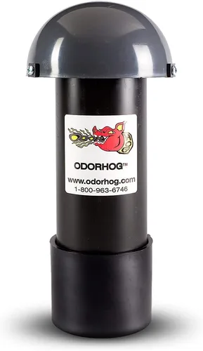 OdorHog Filtro de Tubería de Ventilación 4 Tamaños, ABS Negro con Tapa de Hongo, Elimina Olores Sépticos y de Alcantarillado Exteriores (3.0