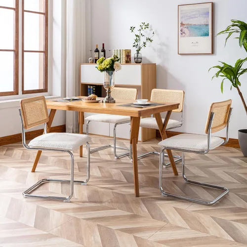ONEVOG Sillas de comedor de ratán con respaldo de caña y patas de metal, silla cómoda tapizada para patio, dormitorio, cocina, sala de estar, ocio,