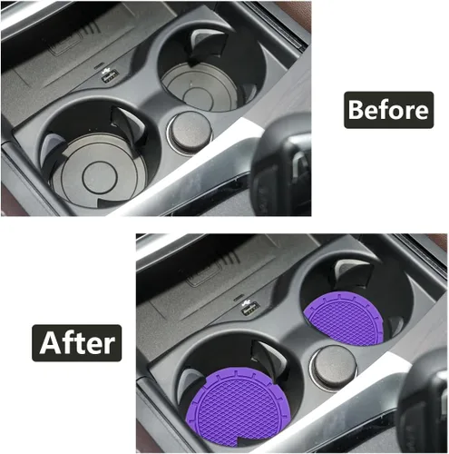 Miniatura 4 de Posavasos insertables para portavasos de automóvil, paquete de 4, diámetro de 2.75 pulgadas, PVC antideslizante, inserto universal, duradero, Púrpura
