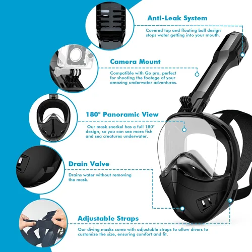 Miniatura 3 de Full Face Snorkel Mask, Snorkeling Gear for Adults Kids with Latest Dry Top Breathing System and Detachable Camera Mount, with 180 Degree Panoramic