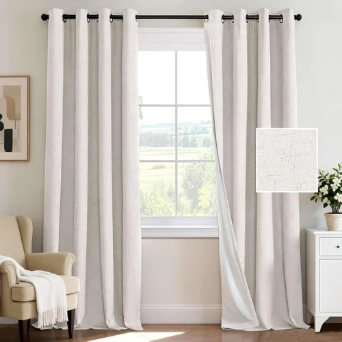 H.VERSAILTEX - Cortina opaca 100 % de lino de 96 pulgadas de largo para dormitorio, con aislamiento térmico, lino texturizado, ahorro de energía,