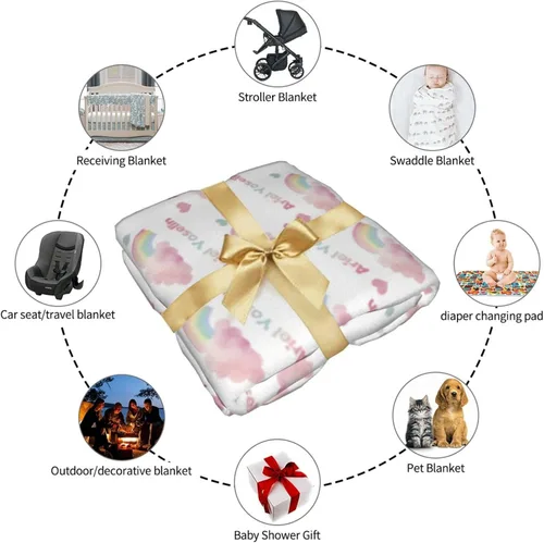 Miniatura 6 de Manta personalizada para bebés y niños, manta con nombre personalizado para recibir con diadema de lazo y sombrero, artículos personalizados