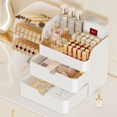 Miniatura 19 de Organizador de maquillaje con cajones para tocador, espacioso estuche de exhibición de cosméticos, solución de almacenamiento perfecta para tus
