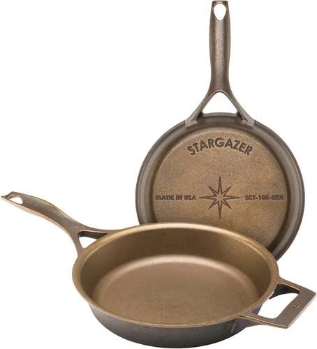 Stargazer Sartén de hierro fundido de 10.5 pulgadas | Fabricado en Estados Unidos, sazonado, sartén premium para asar a la parrilla, asar, hornear y