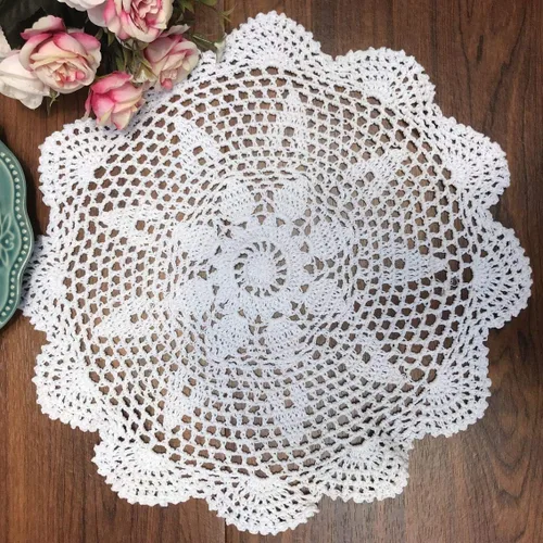 Miniatura 8 de Damanni Mantel de encaje hecho a mano de algodón hecho a mano, redondo, beige, 12 pulgadas
