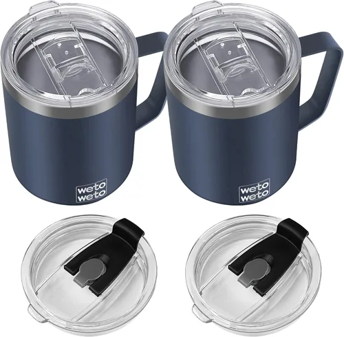 Miniatura 7 de WETOWETO Taza de café de 14 onzas, taza de campamento aislada al vacío con tapa, vaso de viaje de acero inoxidable de doble pared, taza de café