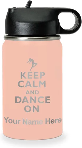 Miniatura 43 de LaserGram Botella de agua personalizada, mantén la calma y baila, acero inoxidable de doble pared aislada al vacío con popote superior, regalo Rosa