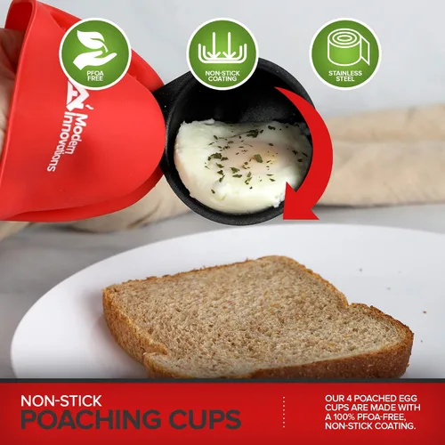 Miniatura 7 de Modern Innovations Bandeja escalfadora de huevos de acero inoxidable de 4 tazas, guante de silicona gratuito, inserto para escalfar huevos y huevos