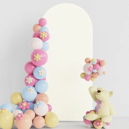 Miniatura 21 de Soporte de arco de boda Putros de 7.2 pies beige con forro de spandex ajustado y parte superior redonda Chiara para cubrir soportes de telón