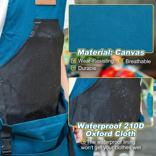 Miniatura 6 de Berry&Bird Delantal de cosecha, delantal de jardinería de lona con bolsillos y bolsa de cosecha, delantal de cosecha impermeable
