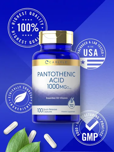Miniatura 5 de Carlyle Vitamina B5 de ácido pantoténico 1000 mg 100 cápsulas Suplemento sin OMG, sin gluten