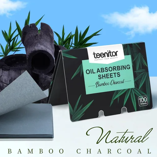 Miniatura 4 de Teenitor Papel secante de carbón de bambú, 1200 hojas absorbentes de aceite para piel grasa, cara y película de control de aceite