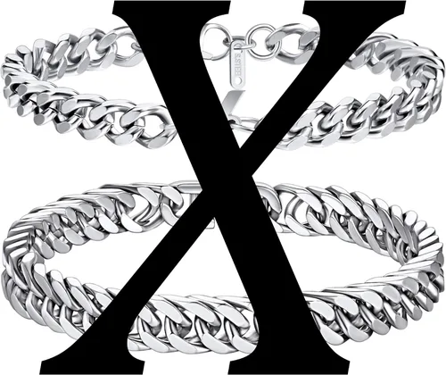 Miniatura 7 de Ritach Initial Bracelets for Men Silver, 2PCS Stainless Steel Cuban Chain Link Initial Bracelets for Mens Bracelet Set Letter A-Z Bracelets for Men