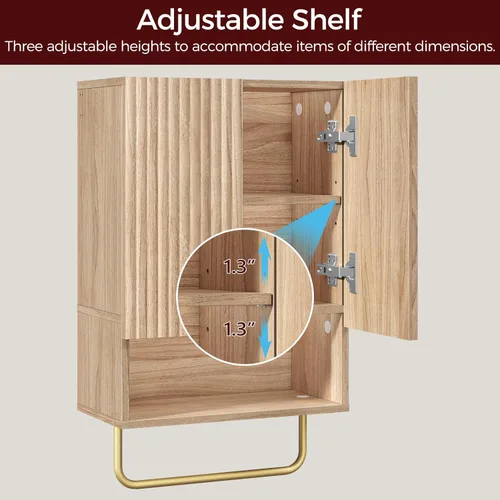 Miniatura 5 de MAHANCRIS Armario de pared para baño, botiquín montado en la pared con toallero y estante ajustable, gabinete de almacenamiento para ahorrar espacio