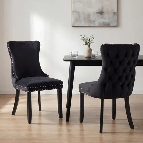 Miniatura 20 de OVENTA Juego de 4 sillas de comedor modernas tapizadas con respaldo completo, sillas de comedor de terciopelo dorado con patas de madera maciza