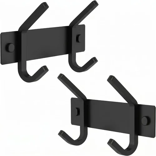 Miniatura 29 de Perchero de Abrigos Pequeño Negro Mate para Pared – Riel de Ganchos de Acero Inoxidable de 6 Pulgadas con 2 Ganchos Dobles para Abrigos
