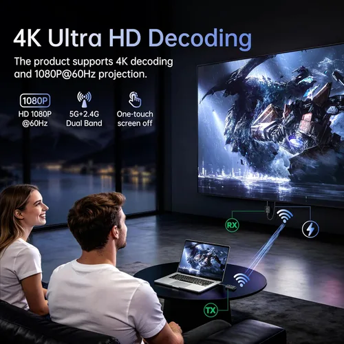 Miniatura 2 de Transmisor y receptor HDMI inalámbrico USB C, 165 FT/50M Plug & Play Portátil 5G+2.4G Extensor 4K Decodificación Entrada 1080P@60Hz Salida
