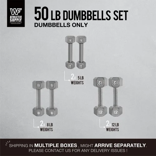 Miniatura 3 de WF Athletic Supply Juego de mancuernas de hierro fundido, juego de mancuernas hexagonales sólidas, color gris, entrenamiento de fuerza, pesas libres