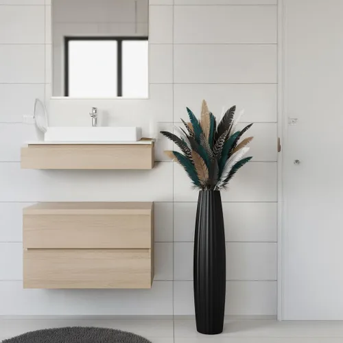 Miniatura 5 de Jarrones de suelo, jarrón alto de 23.6 pulgadas (23.6 in, 1.96 pies) de alto, jarrón negro resistente para decoración de sala de estar, negro