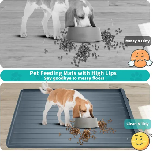 Miniatura 3 de Tapete para comida y agua para perros, tapete grande de alimentación de mascotas de 39.4 x 27 pulgadas con bolsillo para recolección de residuos